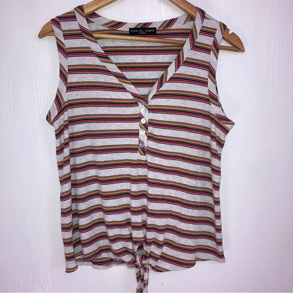 Kim & Cami Red Tank Top Buttoned Tie Front